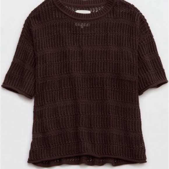 Aerie Crochet Oversized Short Sleeve Sweater - Deep Earth - Brown - size XXS - Picture 3 of 3